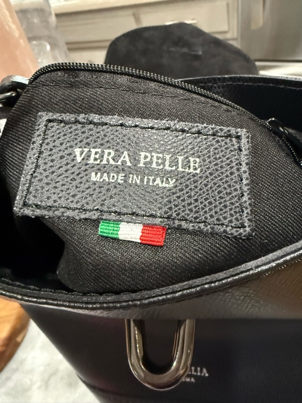 Small Black Leather Crossbody/Hand/ BackPack Camilla Rose /Vera Pelle. 10” tall. - Picture 2 of 11